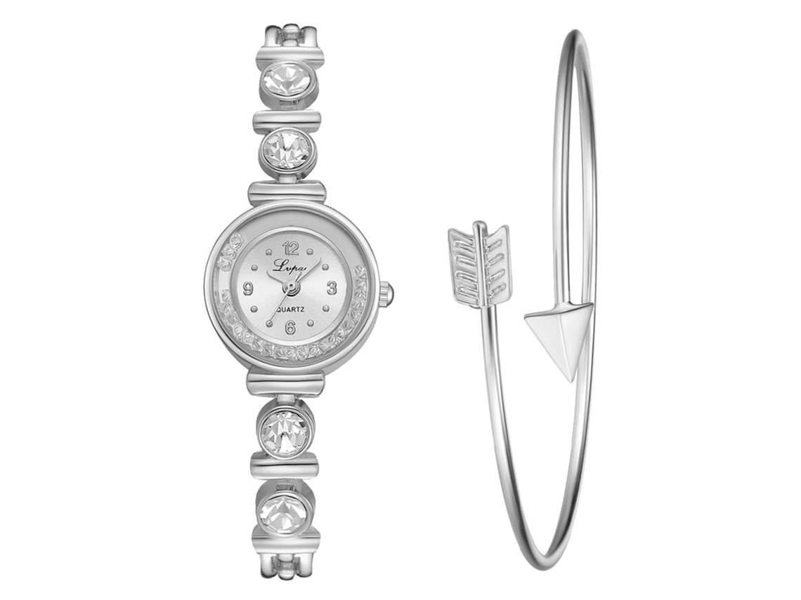 Reloj Analógico Delgado Para Mujer Con Brazalete De Aleación Y Diamantes De Imitación, Plateado Y Blanco Lvpai