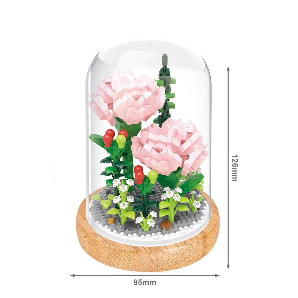 (Clavel) Bloques de construcción en miniatura, bloques de construcción con forma de flor, con cubierta protectora contra el polvo.