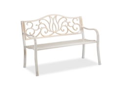 Relaxdays Banco Jardín Antiguo, 2 Personas, Asiento Metal, Balcón Y Terraza, 90 X 127,5 X 63 Cm, Acero, Blanco Y Bronce
