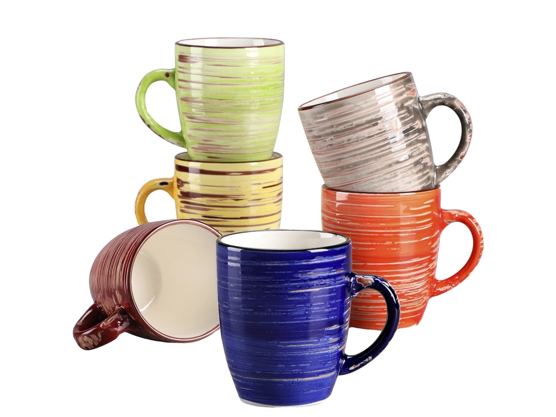 Tazas de café Vancasso, capacidad de 375 ml, construcción de cerámica duradera, 6 piezas OEM