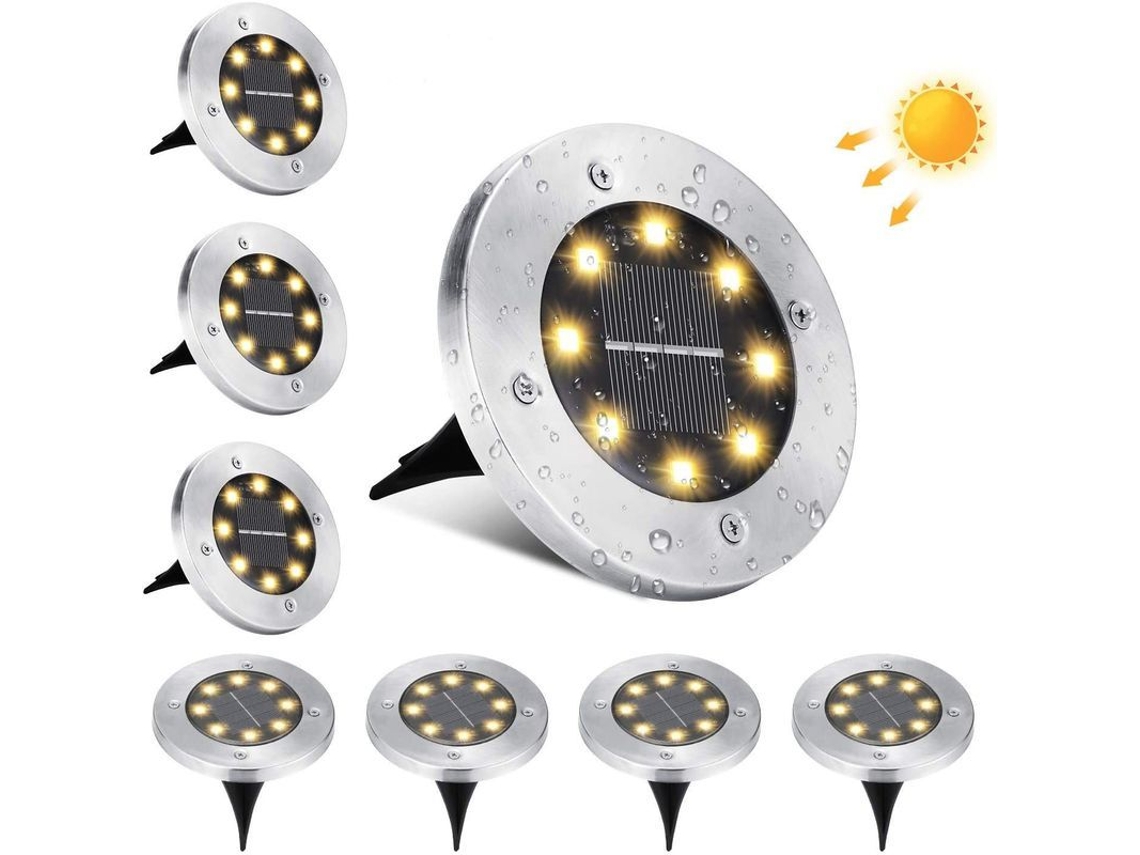 Luces Solares De Jardín Para Exteriores, 8 Led Ip65, Empotrables De Acero Inoxidable Para Caminos De Jardín, Luz Blanca Cálida, 8 Unidades.