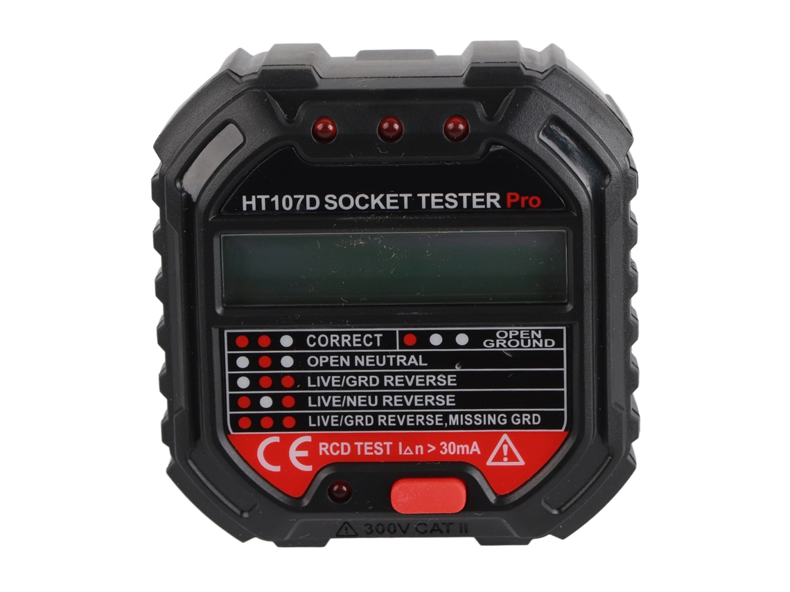 Probador De Enchufes Digital Lcd Ht107d Con Detección De Fallas Eléctricas Y Medición De Voltaje.