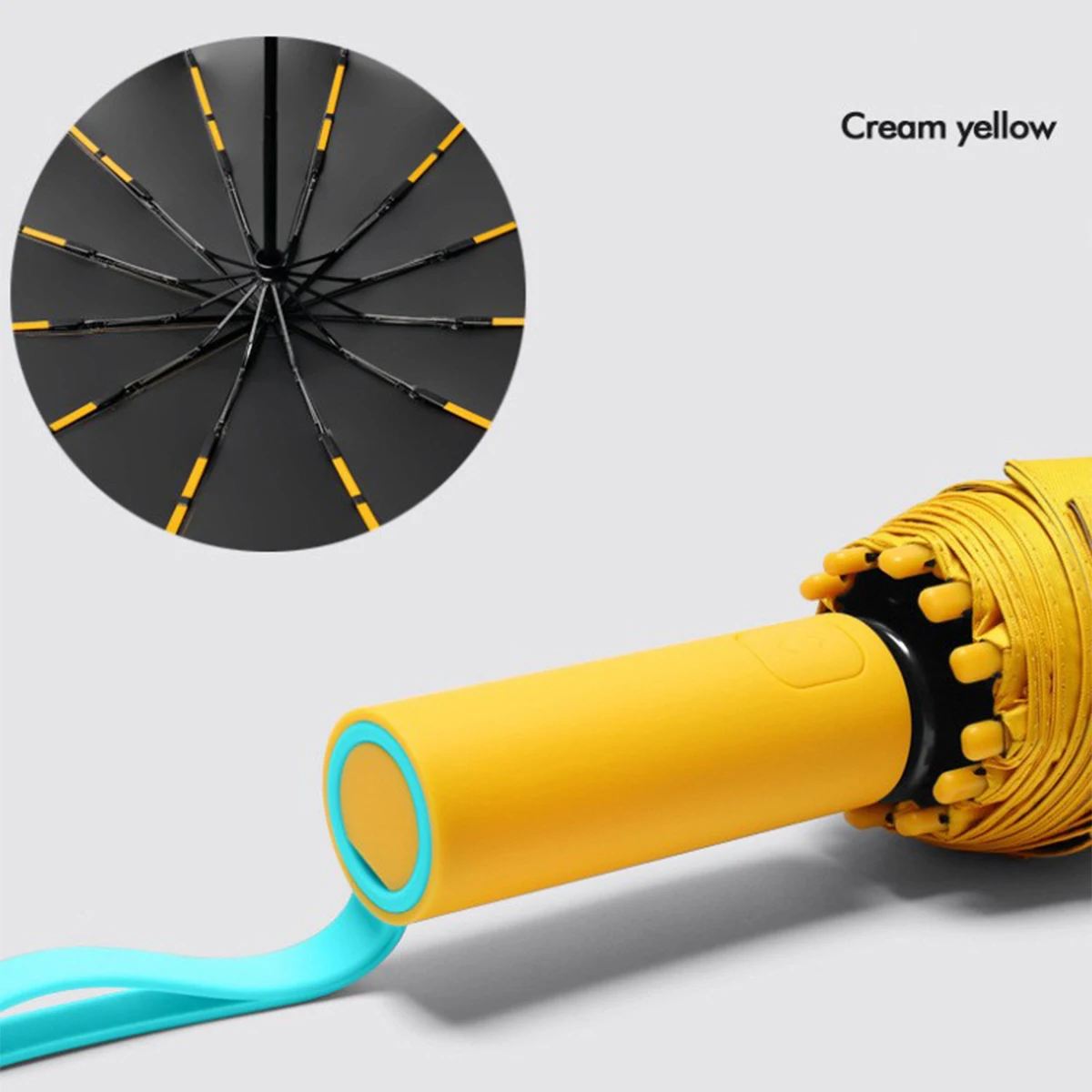 (amarillo) Sombrilla Automática Extragrande De 72 Varillas, Con Parasol De Doble Capa, Resistente Al Viento Y Al Agua.