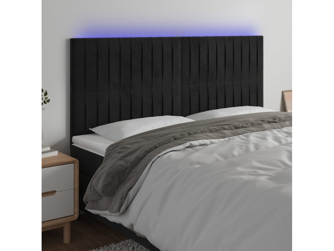 Cabecero Con Luces Led Terciopelo Negro 200x5x118/128 Cm