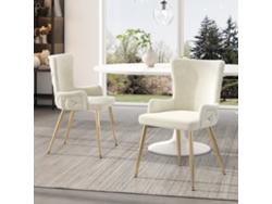Silla Comedor Terciopelo 2er Set - Lujoso Sillón Para Sala De Estar Y Dormitorio Con Patas Metálicas Doradas - Beige