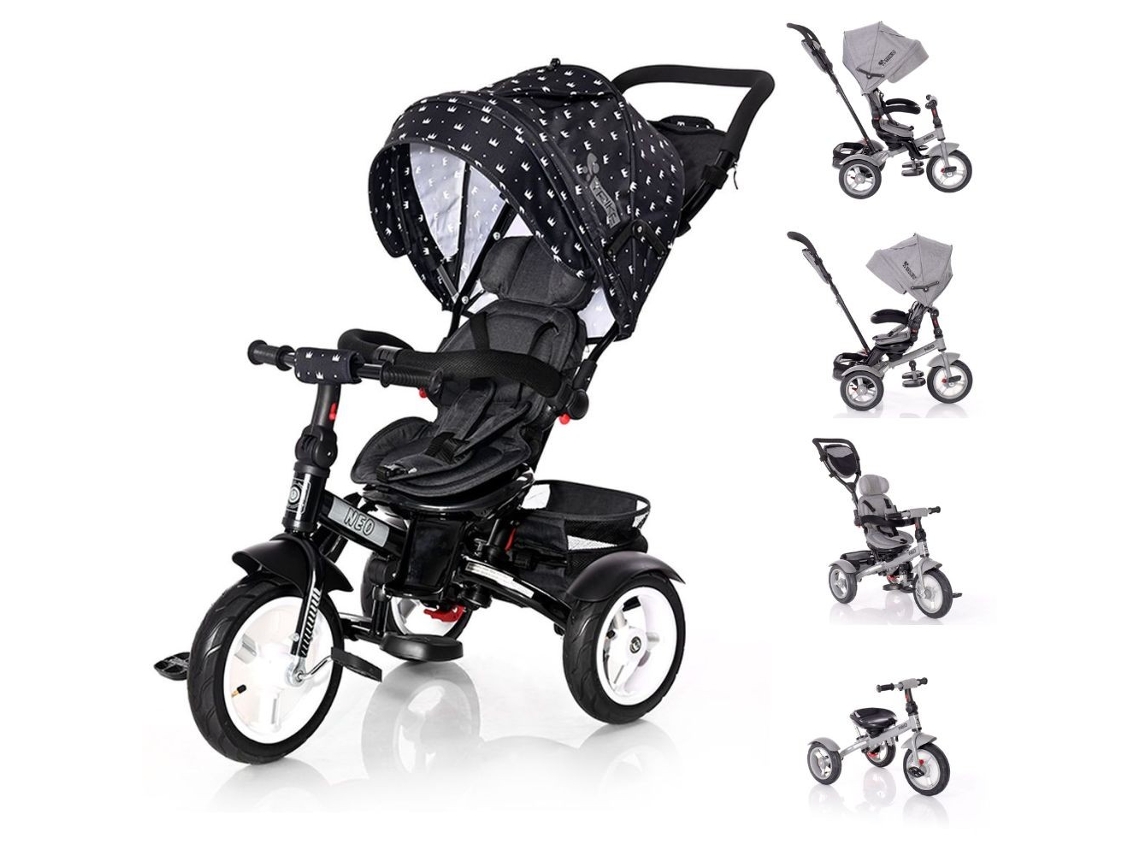 Triciclo Evolutivo Con Capota Y Asiento Reversible Neo Air De Lorelli - Black Crown