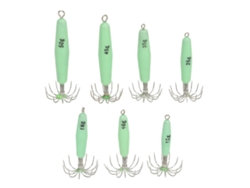 Kit De 7 Señuelos Luminosos Para Calamares Con 12 Anzuelos De Acero Inoxidable Para Pesca Nocturna Y En El Mar.