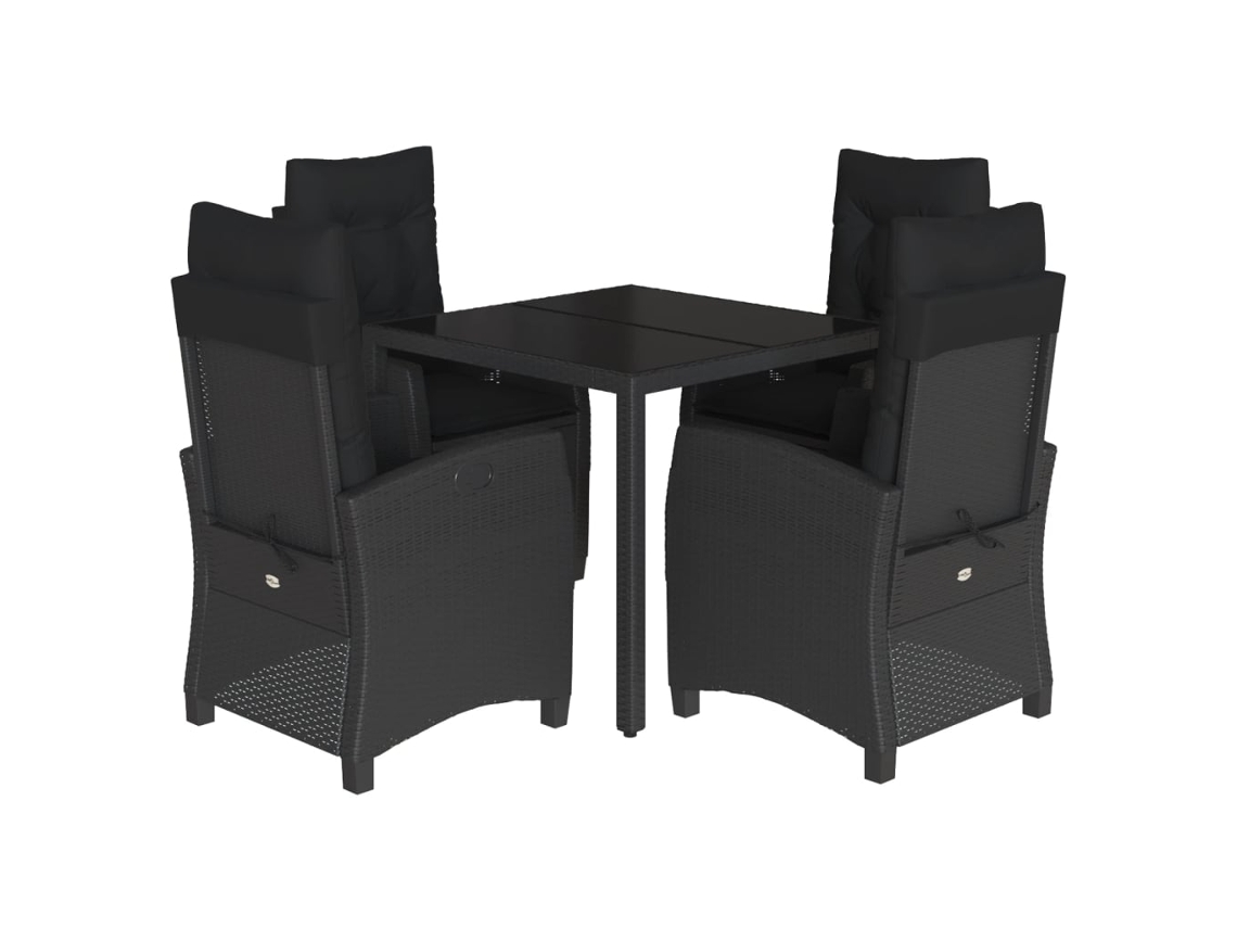 Maison Exclusive - Juego de comedor de jardín de 5 piezas con cojines de mimbre negros