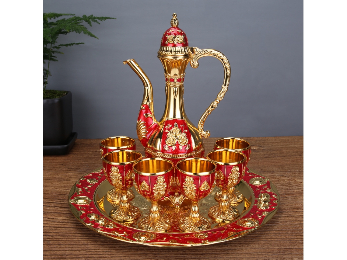Juego De Vino (dorado Y Rojo), Decoración Para El Hogar Estilo Corte
