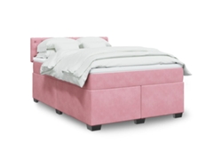 Cama Box Spring Con Colchón Terciopelo Rosa 140x190 Cm