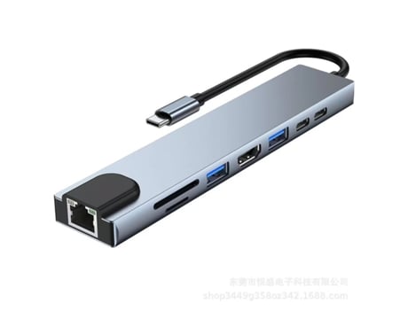 Usb C Hub 8 en 1 Usb C Hub Hdmi Ethernet Adaptador 3 X Usb 3.0 Lector De Tarjetas Sd Gris