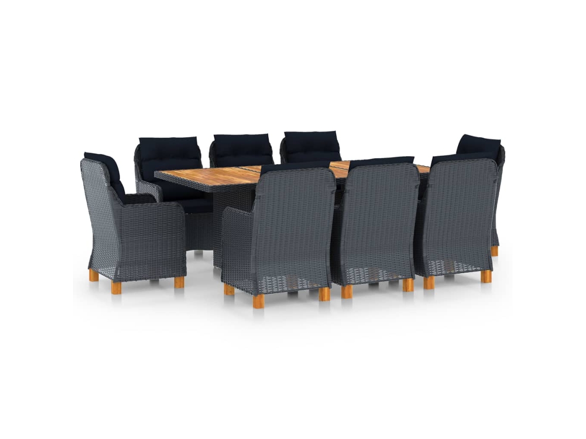 Juego de comedor de exterior de 9 piezas con cojines de mimbre gris oscuro DKD Home Decor