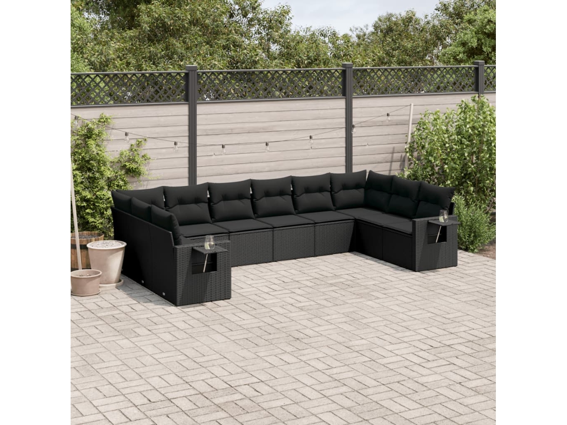 Conjunto de sofás de jardín de 10 piezas DKD Home Decor con cojines de mimbre negros