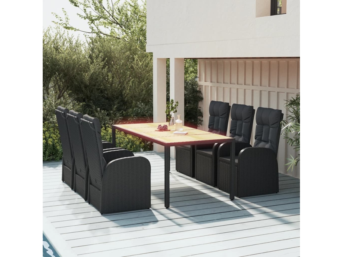 Juego de comedor de jardín de 7 piezas con cojines de mimbre negros de DKD Home Decor