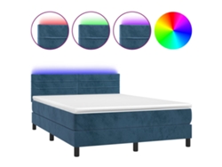 Maison Exclusive - Cama Box Spring Colchón Y Led Terciopelo Azul Oscuro 140x200 Cm