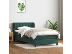 Cama Box Spring Con Colchón Terciopelo Verde Oscuro 80x220 Cm