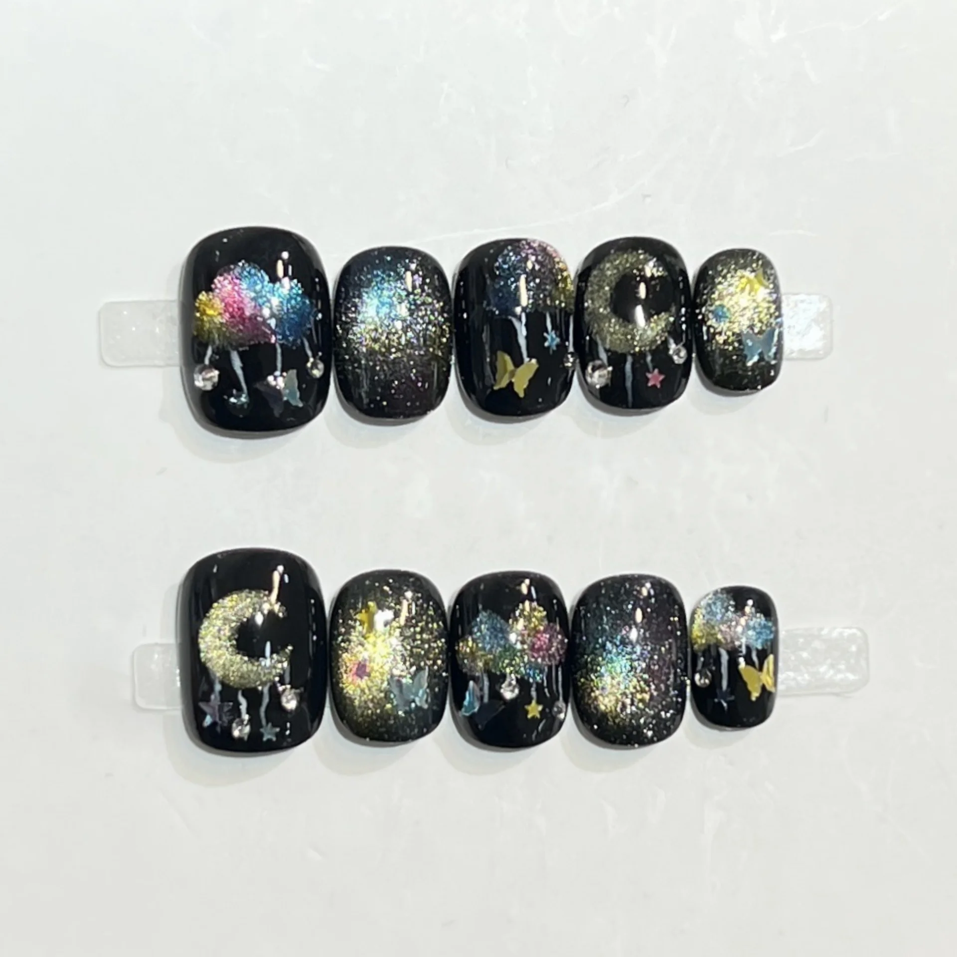 (1143-l) 10 Pegatinas De Uñas Hechas A Mano, Estilo Ojo De Gato.