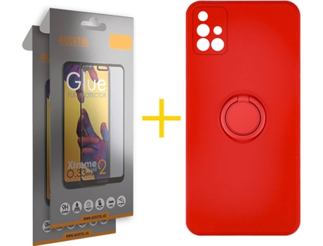 Carcasa + 2 Protectores de Pantalla para Samsung Galaxy A71 ACCETEL Rojo