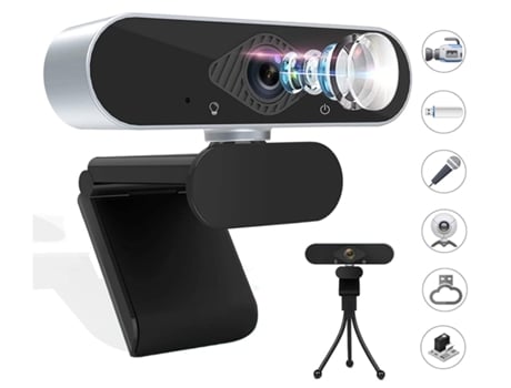 Cámara web HD de 1080P con micrófono Cámaras web USB de pantalla ancha para computadoras Cámara web de escritorio giratoria de 360 grados Negro