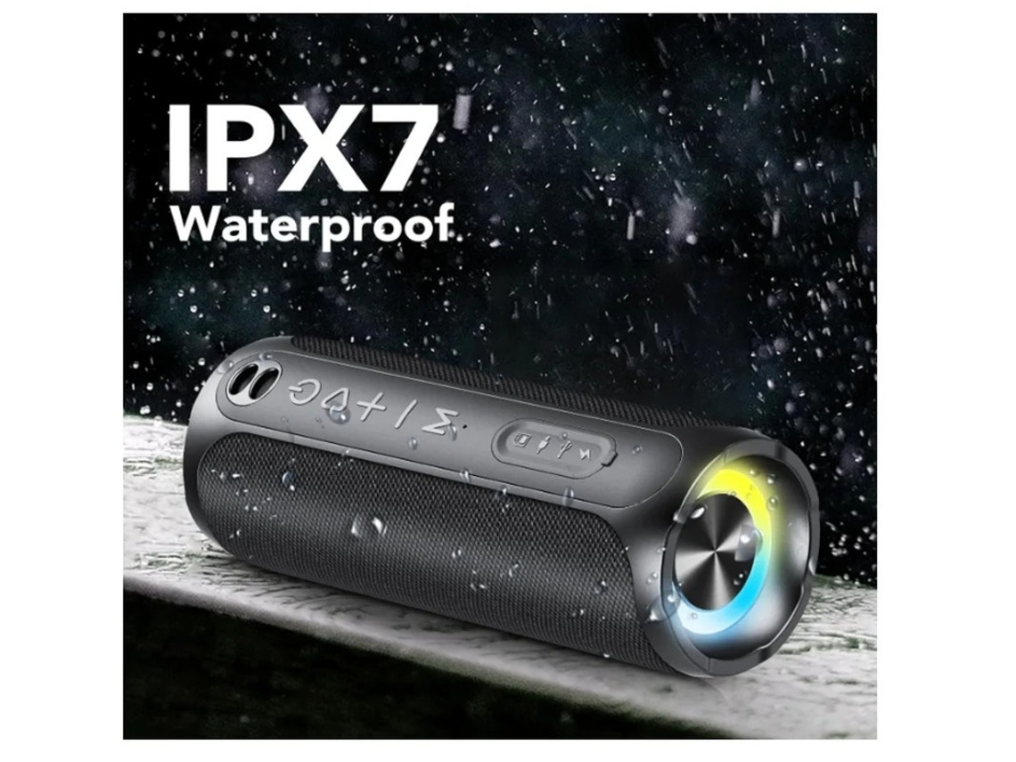 Altavoz Bluetooth Yizhood F1, resistente al agua IPX7, 20 W, estéreo, luz RGB, emparejamiento dual, color negro