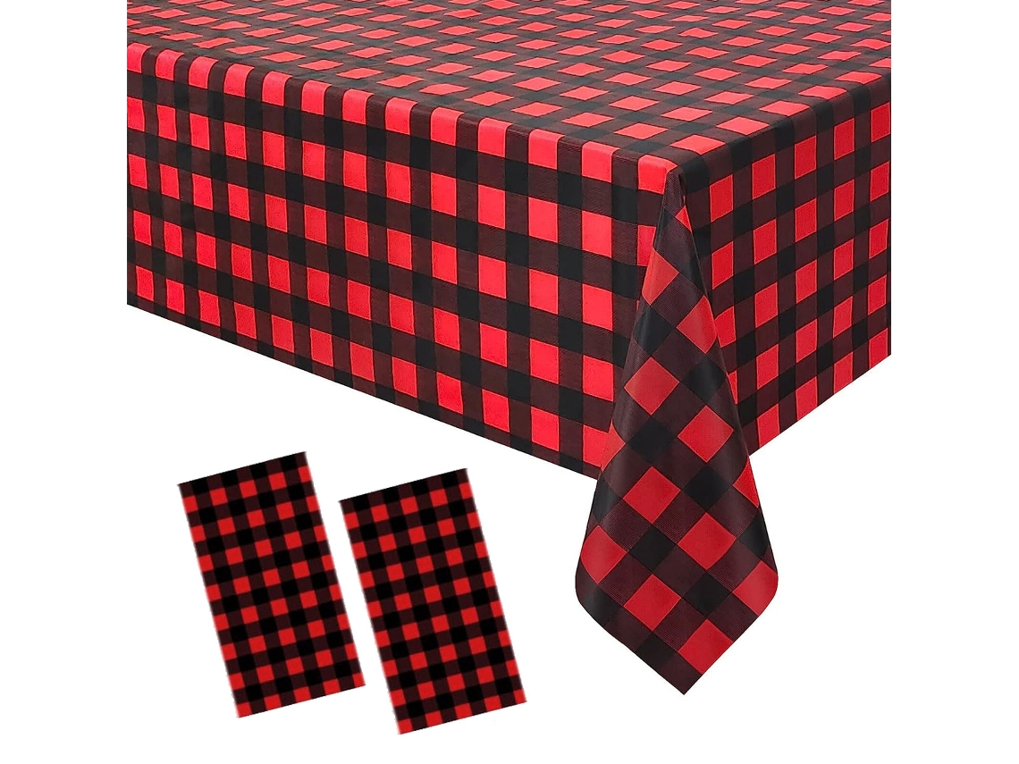 JILLIOPER Mantel rectangular desechable de plástico cuadros azul claro, ideal para picnic al aire libre, cocinas, vacaciones y fiestas de cumpleaños
