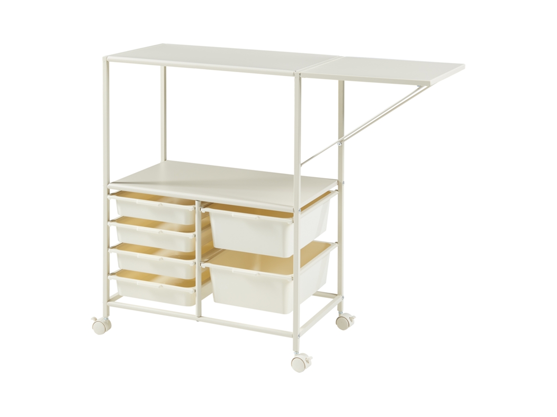 Carro de servicio Sørfold con estante abatible 6 cestas acero 100x37x85cm - Blanco [EN.CASA]