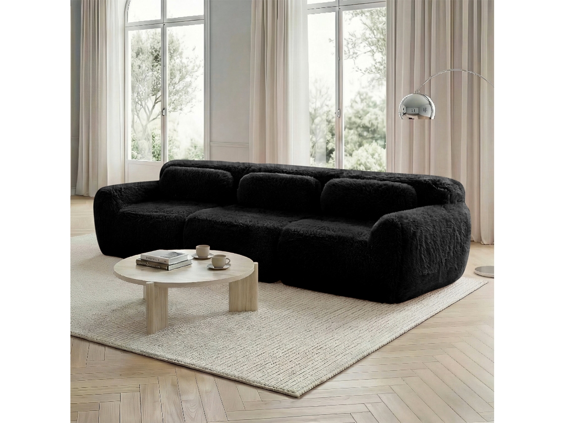 Sofá Profundo Modular 3 Plazas - Plush Premium Sin Montaje Antideslizante - Negro