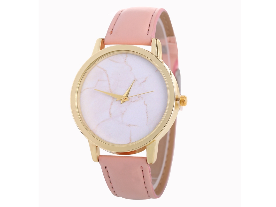 Reloj De Pulsera Para Mujer Con Correa De Cuero De Mármol Coreano Moda (rosa)