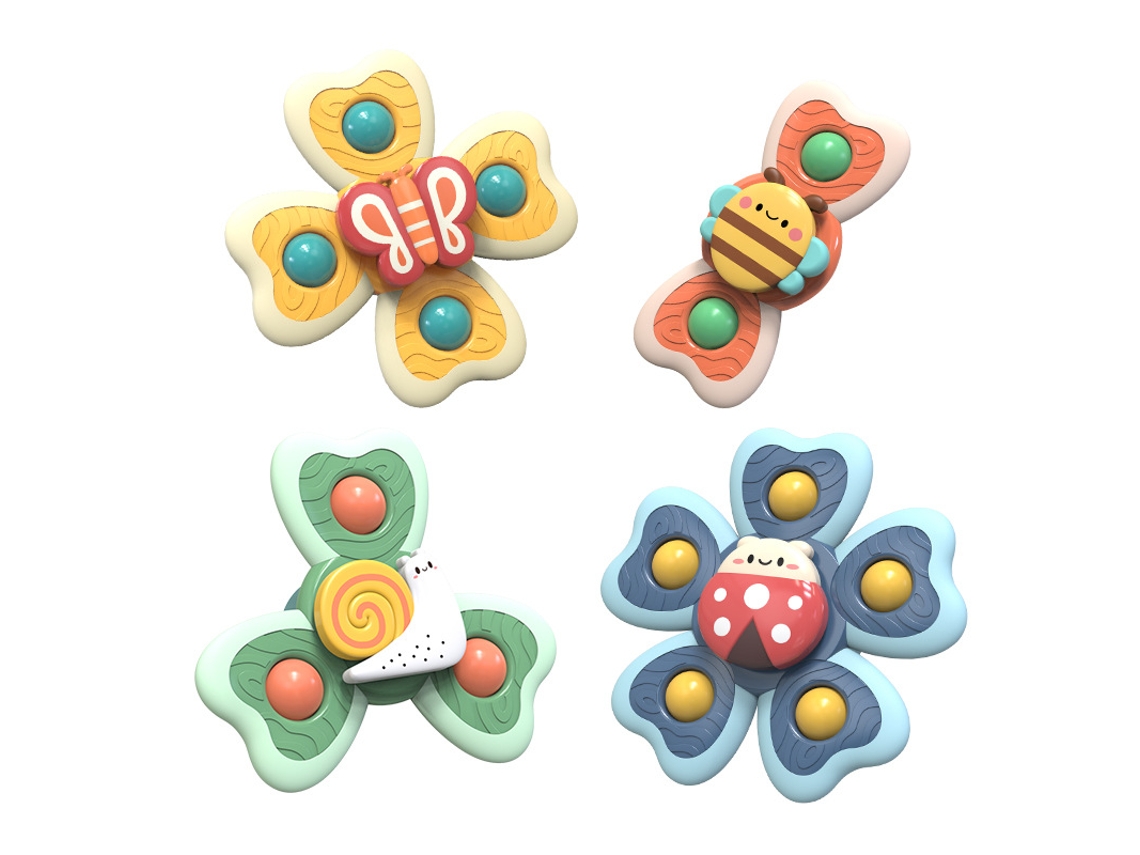 Juguetes con ventosa para bebés, giroscopios de dedo con dibujos animados - Juguetes para el baño, 4 unidades Yuysan