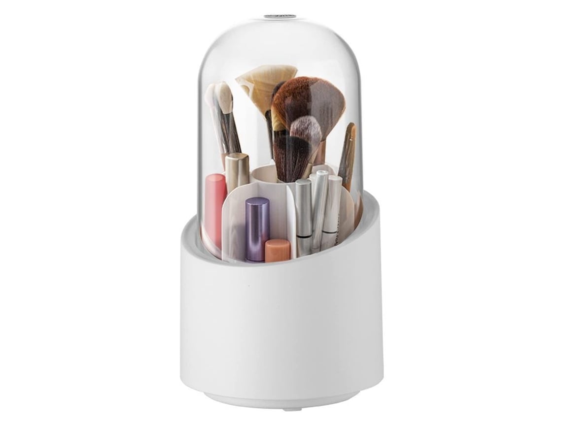 Soporte Para Brochas De Maquillaje Con Tapa, Vaso Giratorio De Acrílico Transparente De 24 Cm.