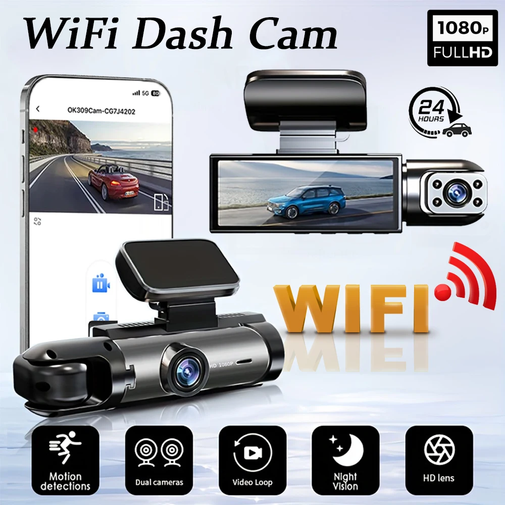 (32g) Câmera Veicular Dupla Com Wi-fi 1080p, Gravação Dupla Frontal E Traseira