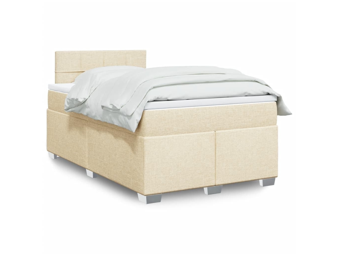 Cama Box Spring Con Colchón Tela Color Crema 120x190 Cm