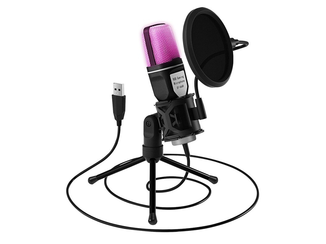 Micrófono de condensador USB RGB con cable e iluminación RGB. Mdug