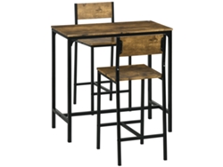 Conjunto de bar de 3 piezas: mesa alta y 2 sillas, MDF y metal, marrón.