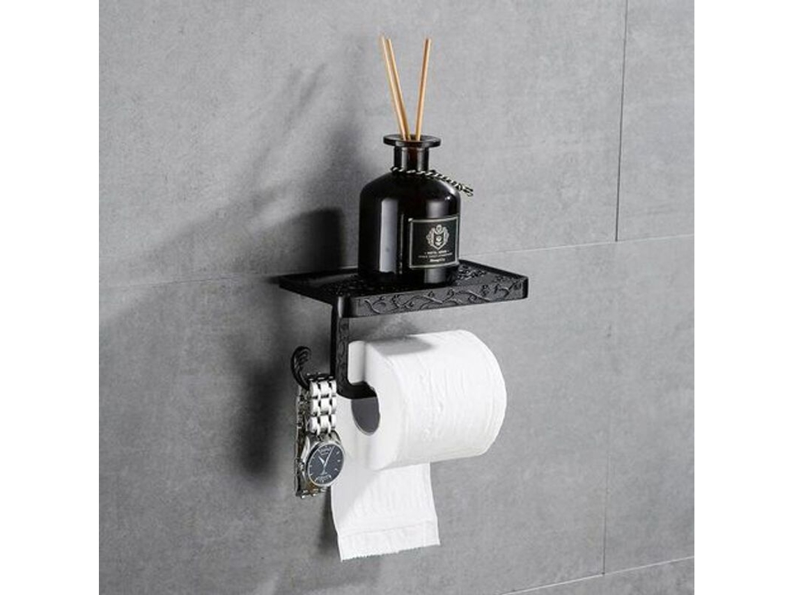 Portarrollos De Papel Higiénico De Pared En Aluminio Bronce Y Negro Con Ganchos Y Soporte Para Teléfono Móvil.