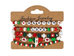 Juego Pulseras Cuentas Corazón Bandera México Rojo Verde Blanco, Joya En Capas Para Aficionados Fútbol Y Actos Patrióticos Mexicanos