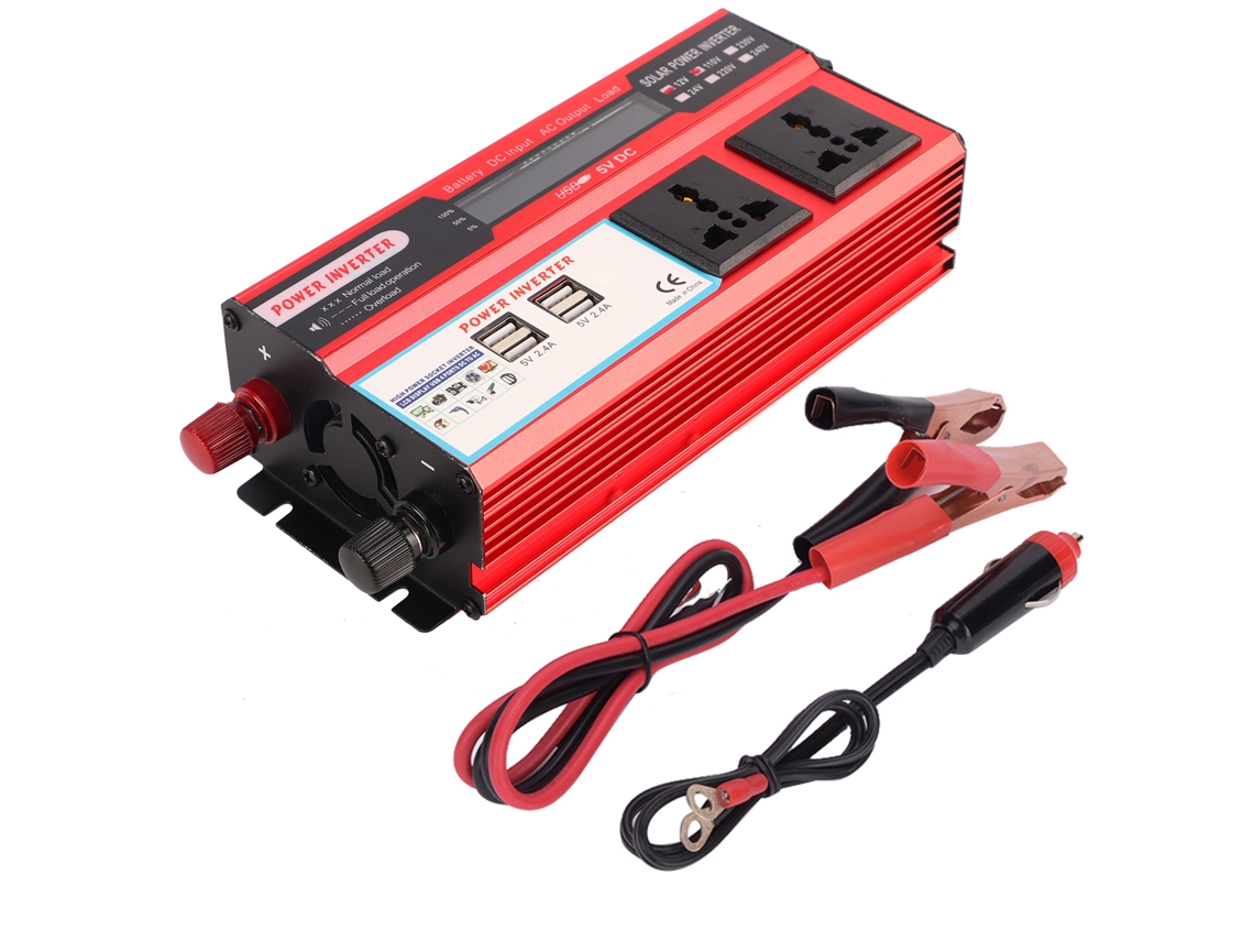 Inversor Solar De Pantalla Digital 3000w Para Coche Con 4xusb 110v De Aleación De Aluminio Rojo