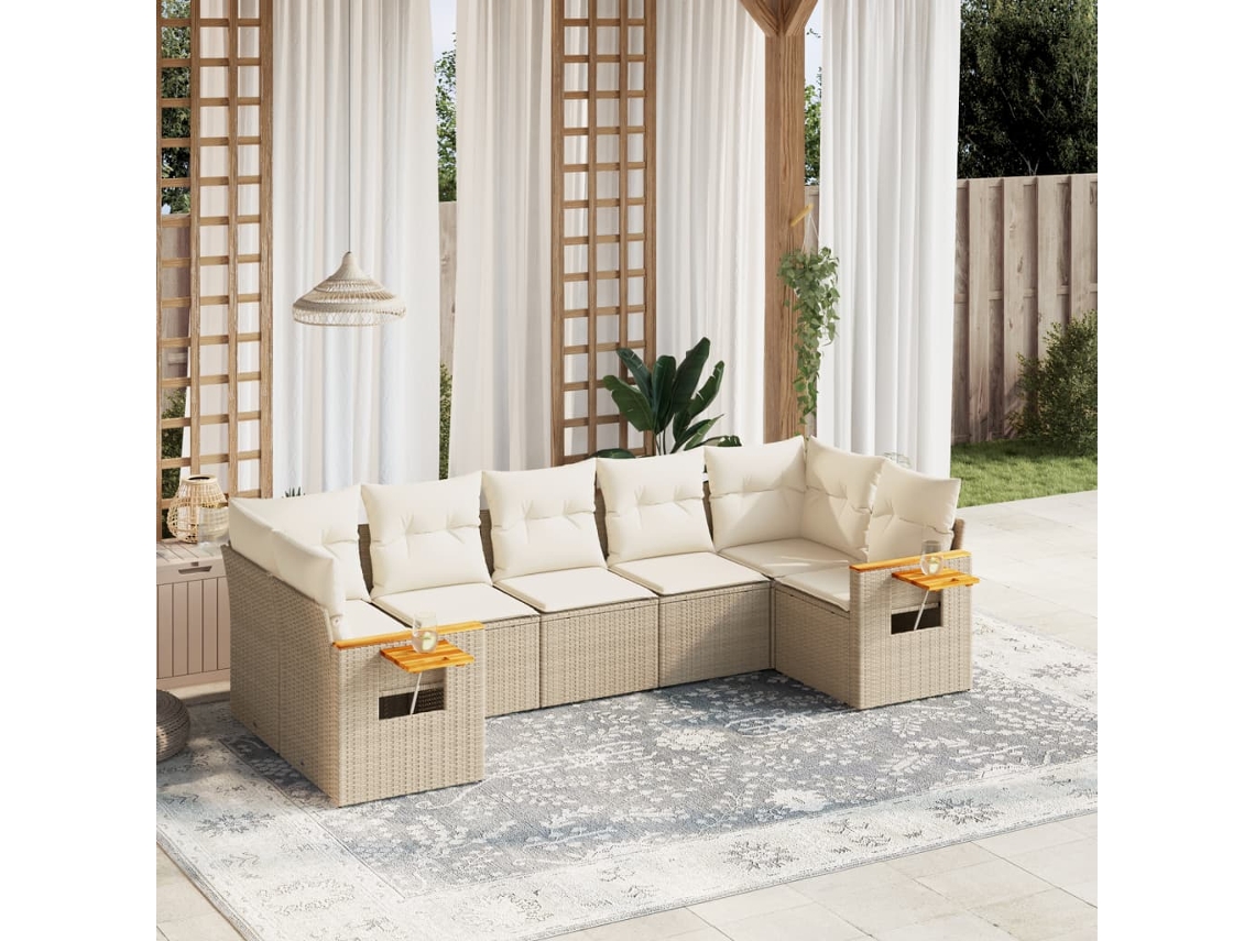 Conjunto de 7 sofás de jardín con cojines de mimbre beige de Dkd Home Decor