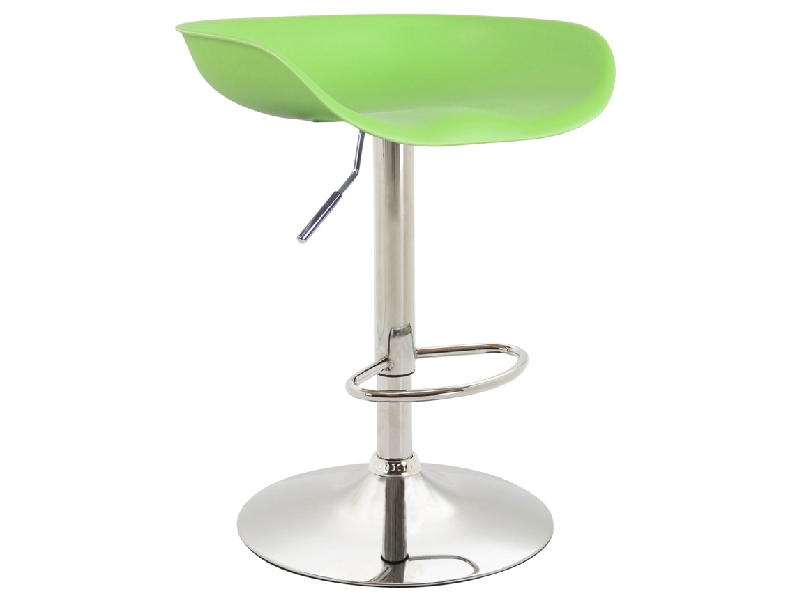 Banqueta de Bar Regulável em Altura e Assento Giratório Forma Tulipa Plástico Verde Pernas em Metal Cromado com Apoio para Pés 100000380 MOBIKASA