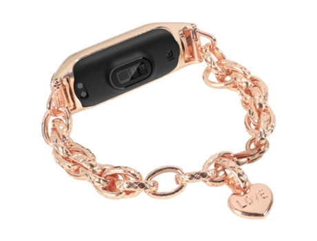 Correa de acero inoxidable cadena con colgante de corazón para Xiaomi Mi Band 4/3 - oro rosa