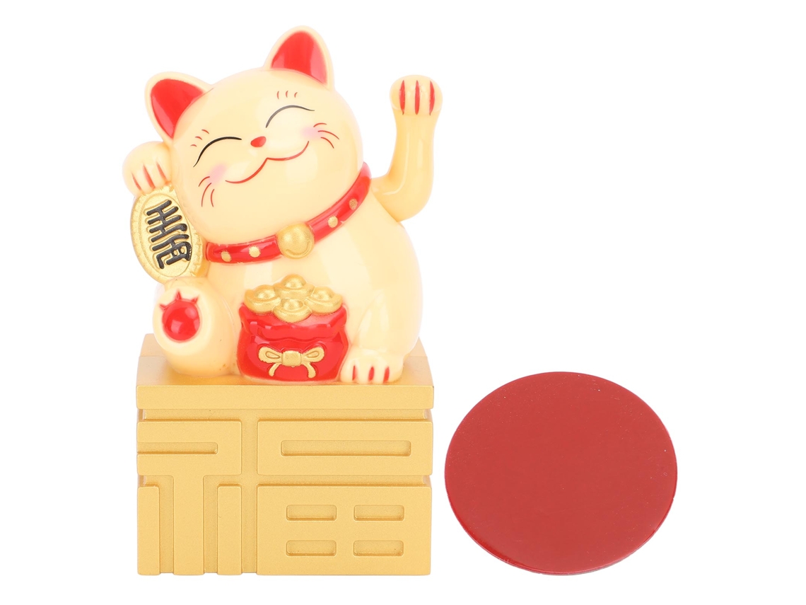 2026-estatua De Gato De La Suerte Con Brazo Moviéndose Energía Solar Decoración De Escritorio Feng Shui Chino 4in Amarilla
