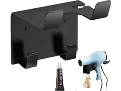 Soporte negro sin adhesivo para secador de pelo con dos ganchos de acero inoxidable - Soporte GOKOCO