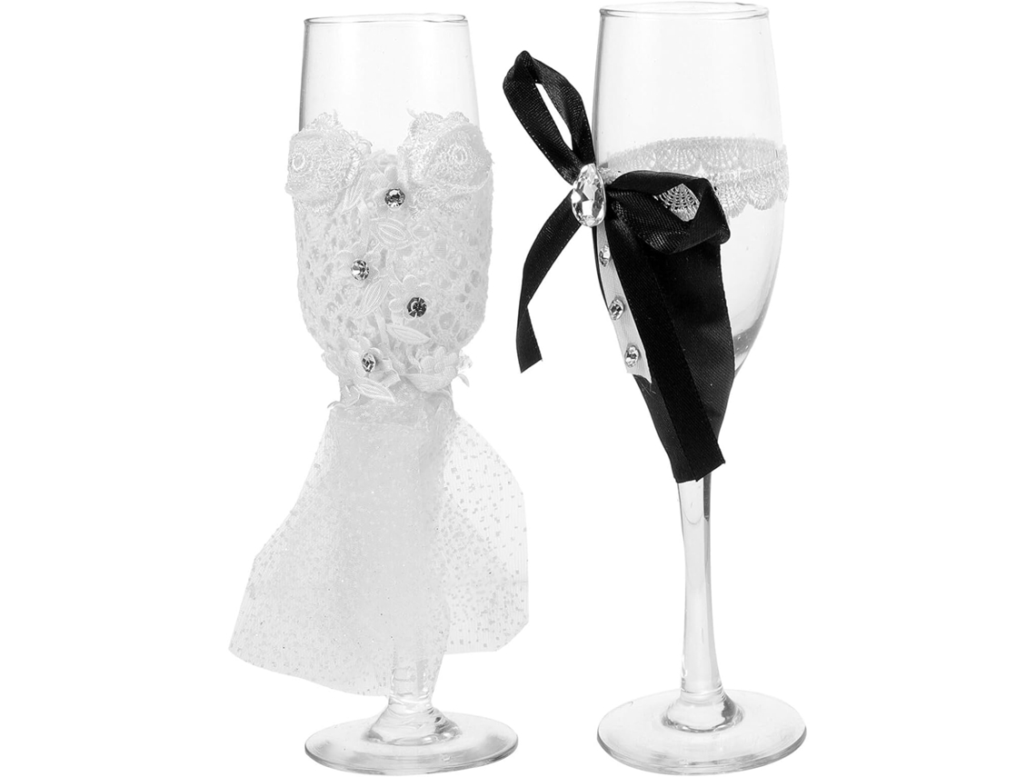 Juego De 2 Copas De Vino Para Bodas, De Vidrio Y Polipropileno.