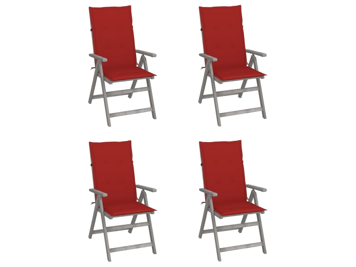 Sillas de jardín reclinables DKD Home Decor de 4 piezas con cojines, acacia maciza