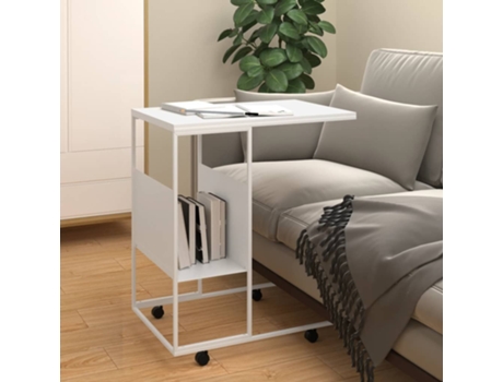 MAISON EXCLUSIVE Mesa auxiliar con ruedas contrachapado blanco 55x36x63,5 cm