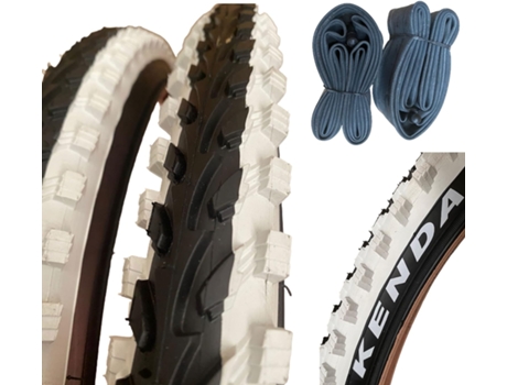 Pack De 2 Cubiertas Bicicleta 26X1.95 Negro-Blanco 2 Cámaras Interiores 26 Mtb KENDA