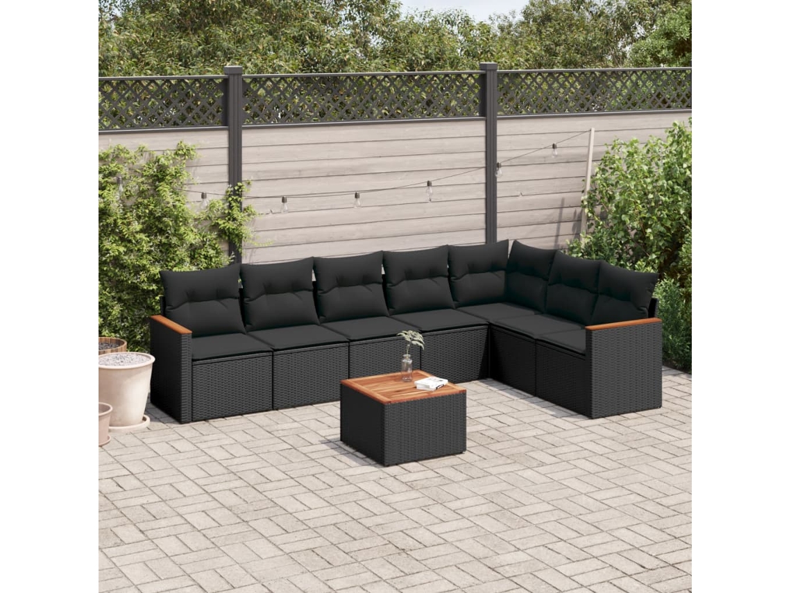 Conjunto de sofá de jardín de 8 piezas con cojines en mimbre sintético negro de DKD Home Decor