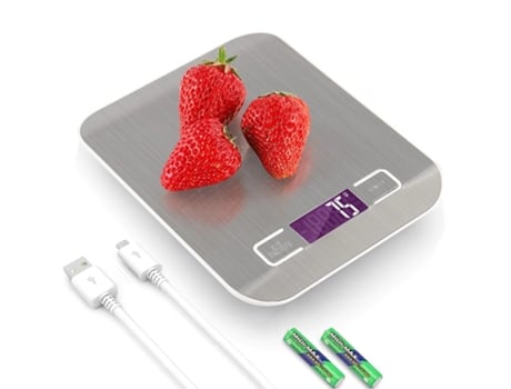 Balanza Digital Portátil de Cocina, para Alimentos de hasta 10Kg con Batería y Pilas - Gris - Goeik