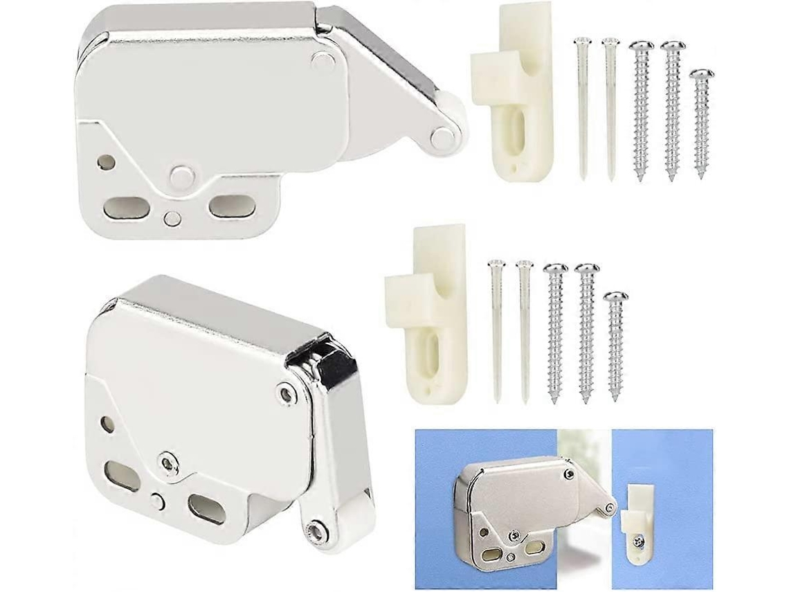 2 Bisagras De Puerta De Armario Con Pestillo De Resorte Acero Inoxidable Con 6 Tornillos Y 4 Clavos Para Cocina Y Vestidor