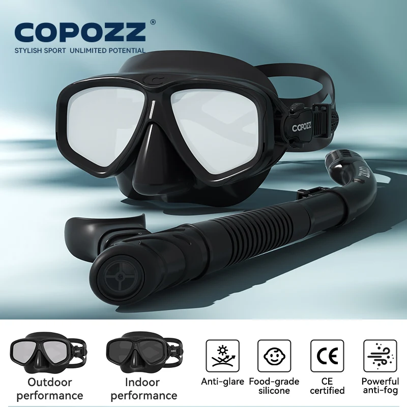 Máscara De Buceo Profesional (negra/plateada), Antivaho, Cristal Templado, Unisex.